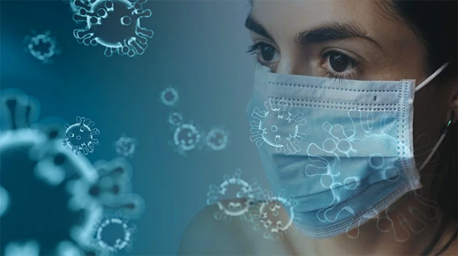 covid mascherina donna azzurra virus 